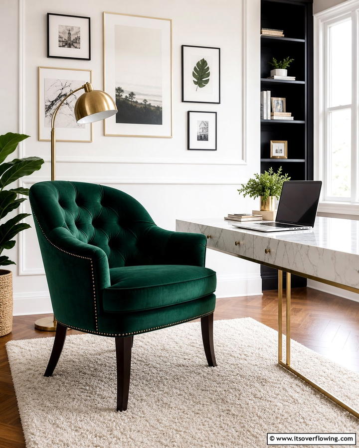 Dark Green Velvet Chair - 25 Dark Green Office Ideas for a Sophisticated Look