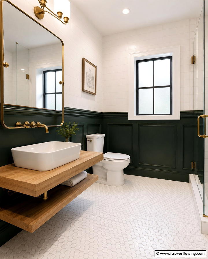 Dark Green Wainscoting for a Moody Vibe - 25 Bathroom Wainscoting Ideas to Elevate Your Decor