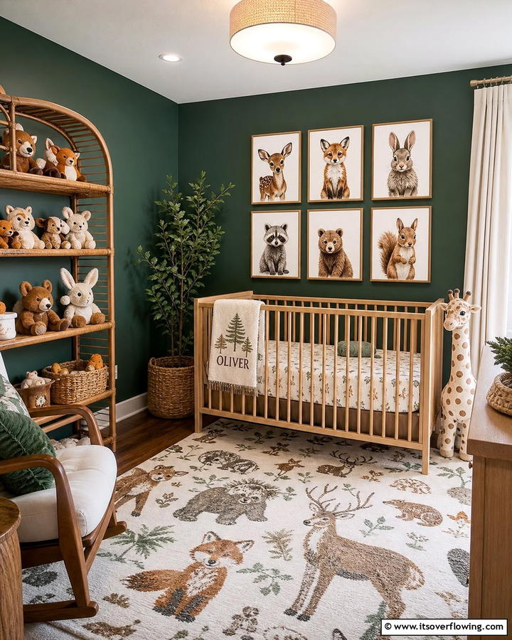 Dark Green and Animal Motifs - 20 Dark Green Nursery Ideas for a Calming Space