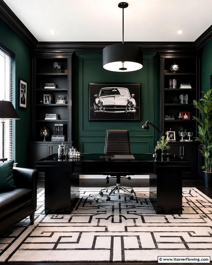 Dark Green and Black Contrast - 30 Rich Dark Green Home Office Designs for a Focused Workspace