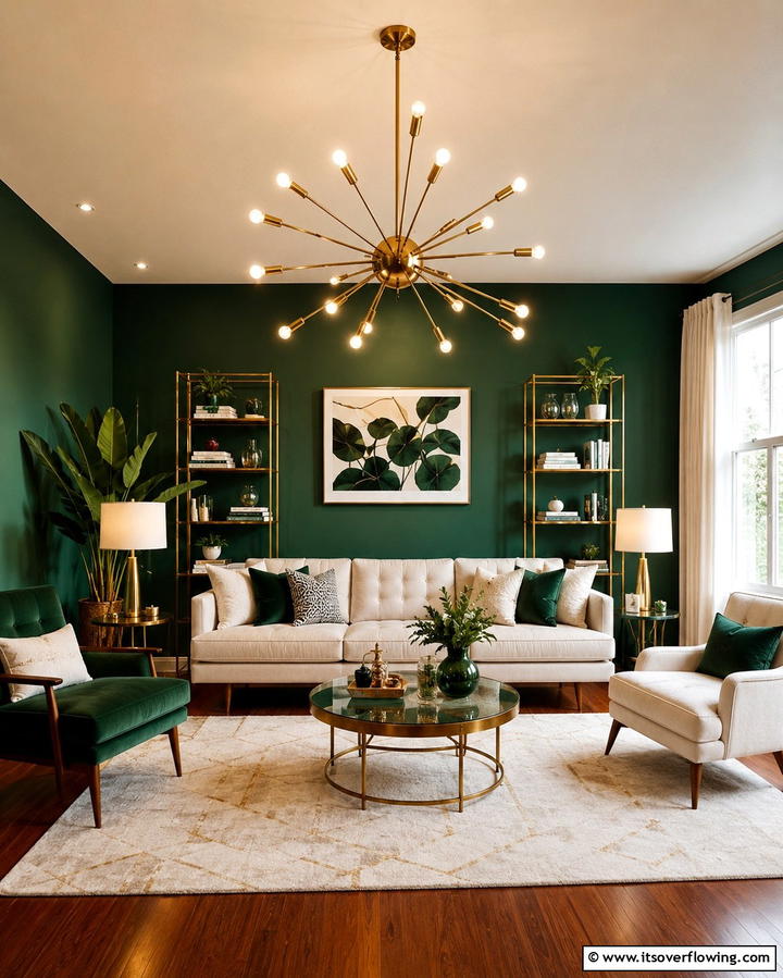 Dark Green and Brass Lighting FixturesOne - 30 Rich Dark Green Living Room Designs for Cozy Elegance