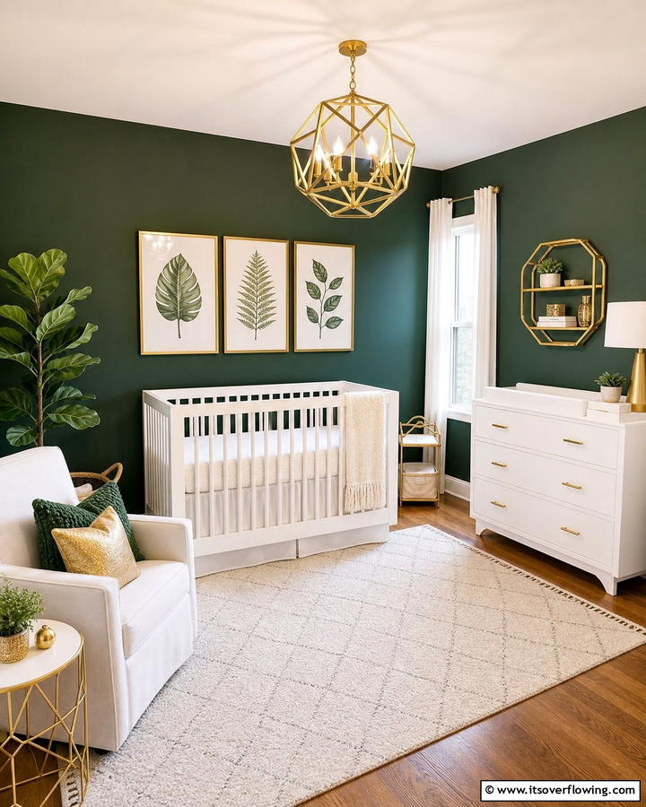 Dark Green and Gold Accents - 20 Dark Green Nursery Ideas for a Calming Space