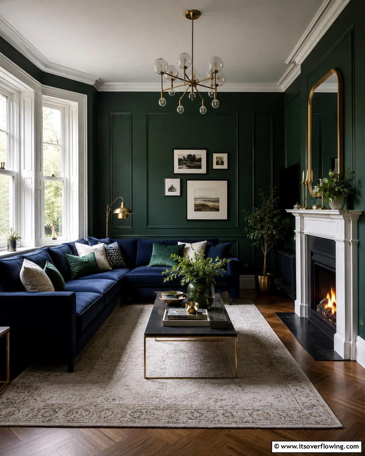 Dark Green and Navy Combination - 30 Rich Dark Green Living Room Designs for Cozy Elegance