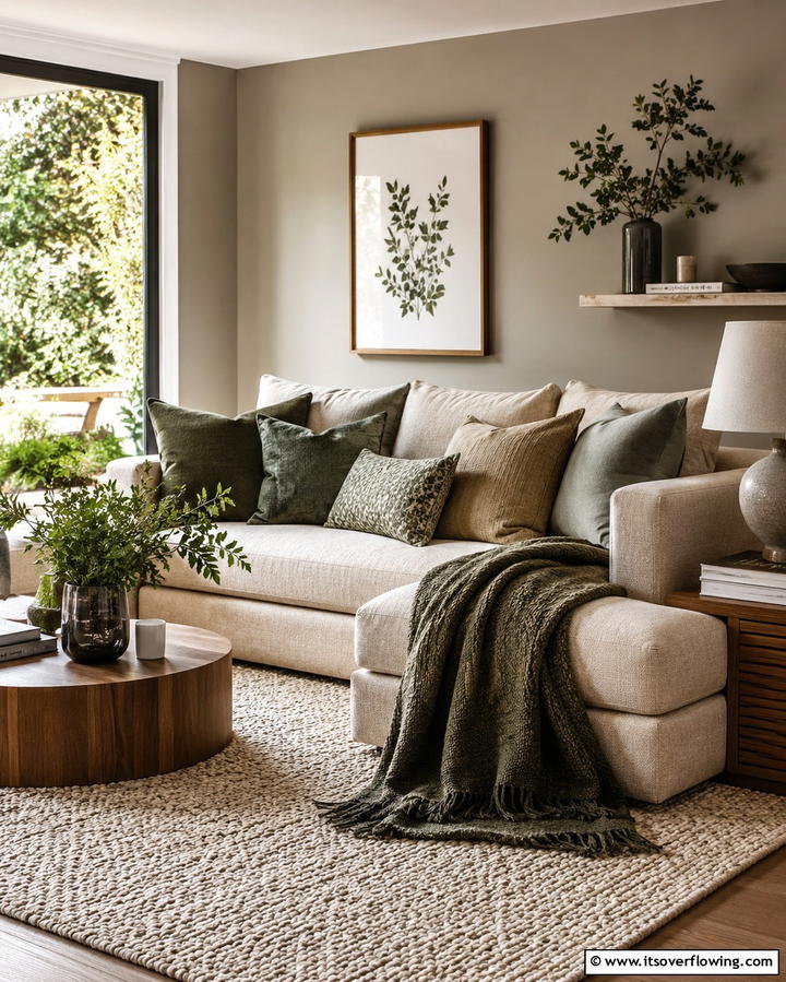 Dark Green and Neutral Textiles - 30 Rich Dark Green Living Room Designs for Cozy Elegance
