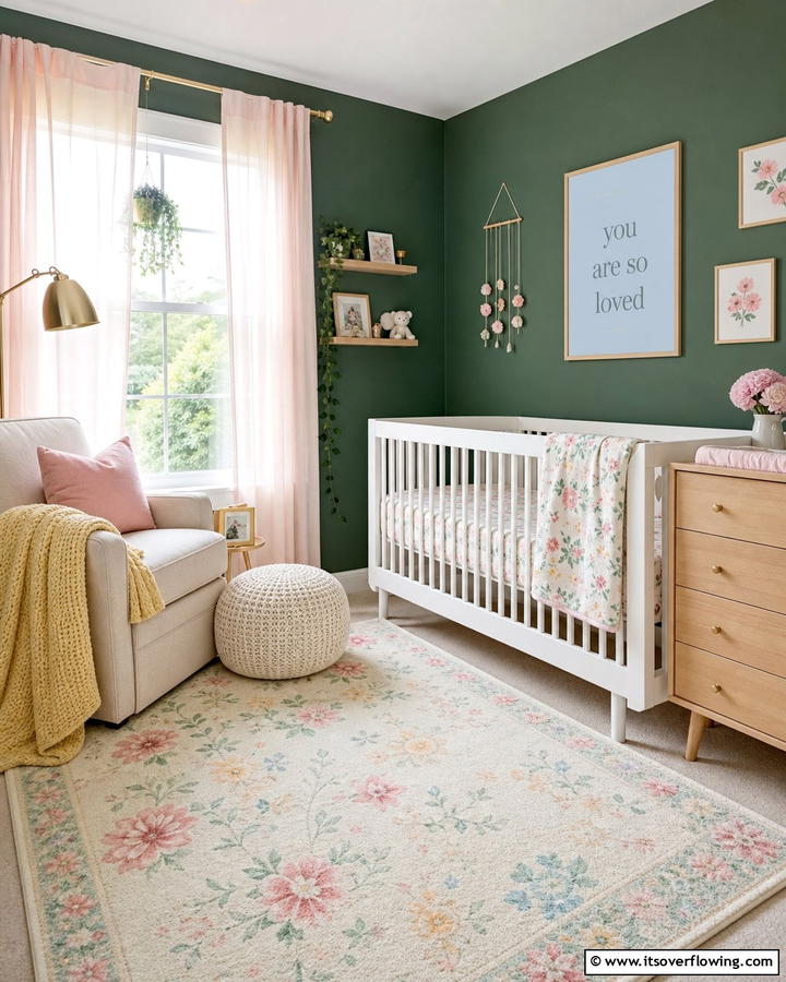 Dark Green and Pastel Accents - 20 Dark Green Nursery Ideas for a Calming Space