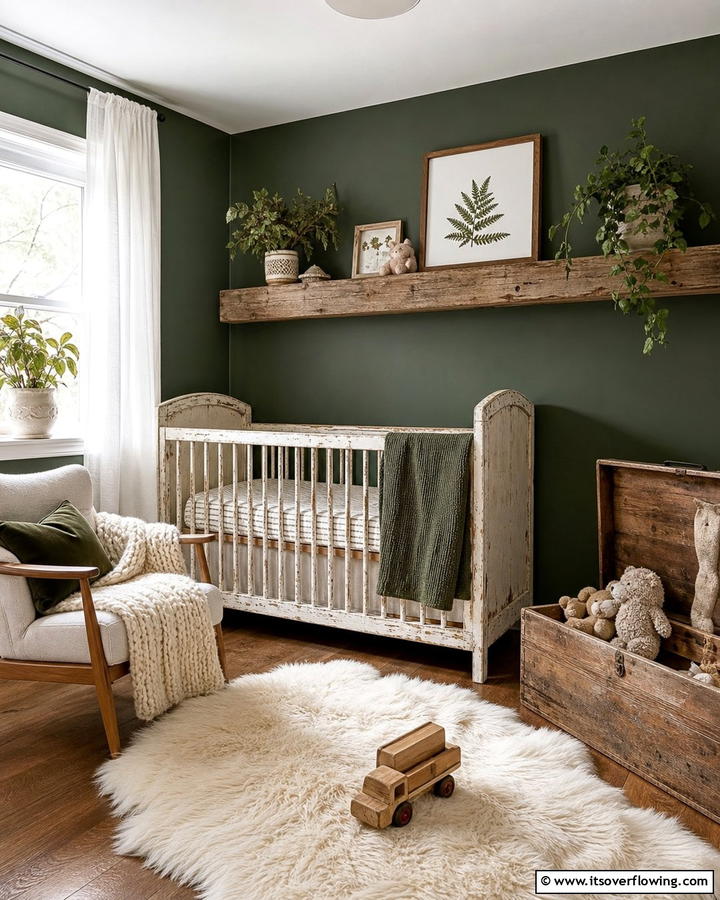 Dark Green and Rustic Charm - 20 Dark Green Nursery Ideas for a Calming Space