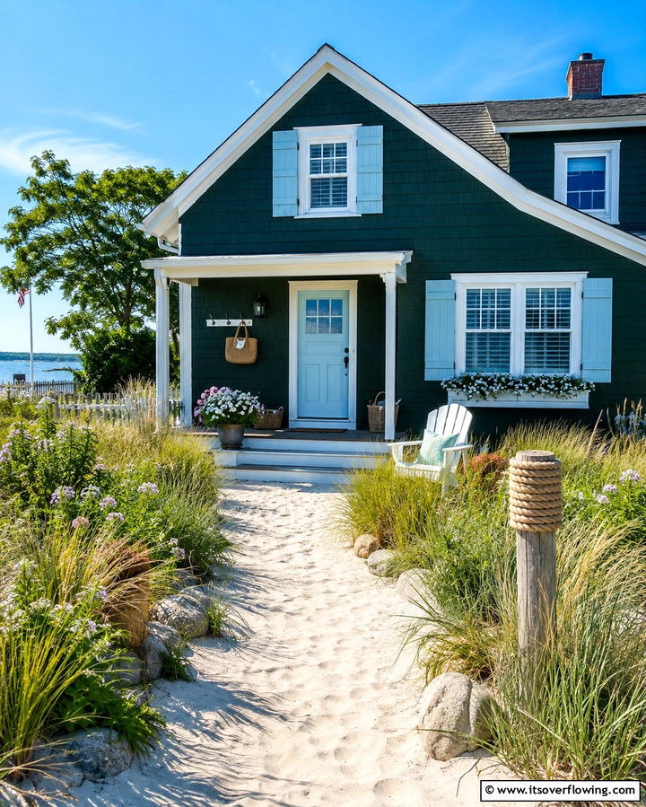 Dark Green with Stone for Natural Elegance - 30 Stunning Dark Green Exterior House Designs for Curb Appeal