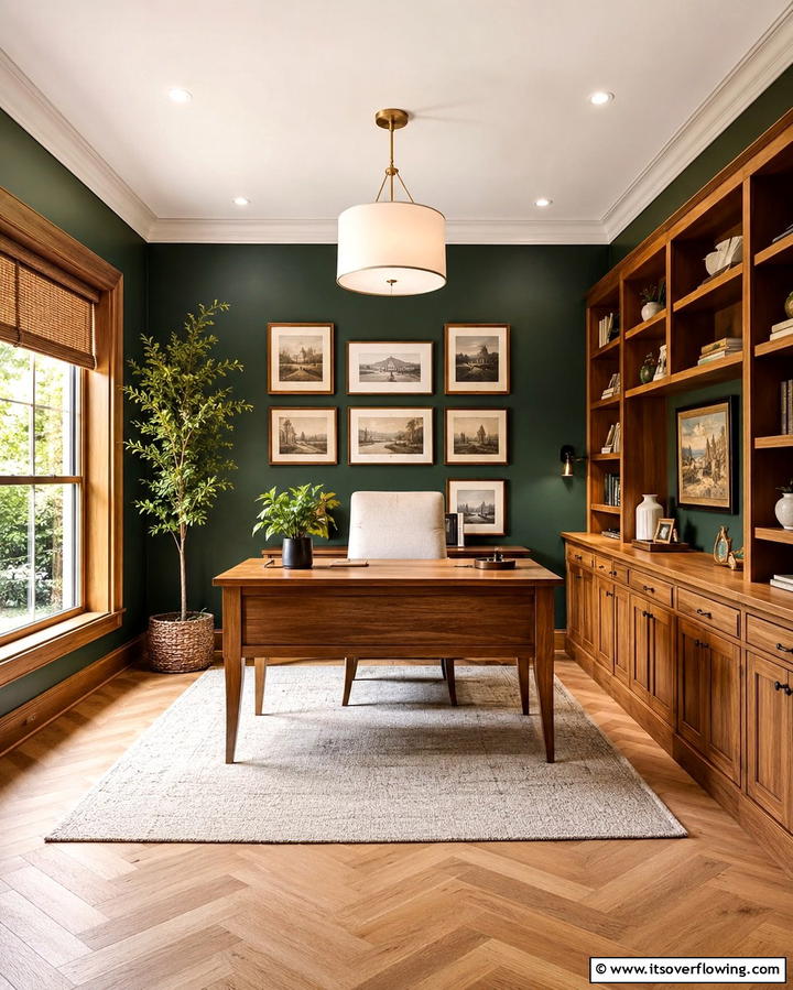 Dark Green with Wooden Elements - 30 Rich Dark Green Home Office Designs for a Focused Workspace