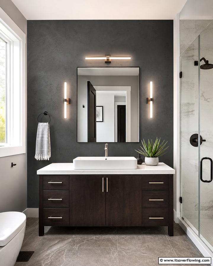 Dark Grey Accent Wall - 25 Grey Bathroom Ideas for a Timeless and Elegant Look