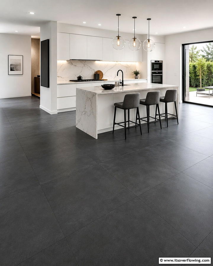 Dark Grey Floor Tiles - 25 Grey and White Kitchen Ideas for a Classic Look