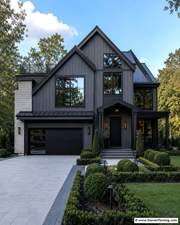 Dark Grey with Black Accents - 25 Dark Grey House Exterior Ideas for a Bold Statement