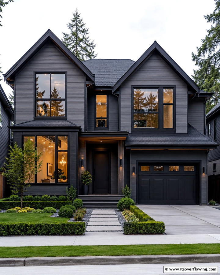 Dark Grey with Black Window Frames - 25 Dark Grey House Exterior Ideas for a Bold Statement