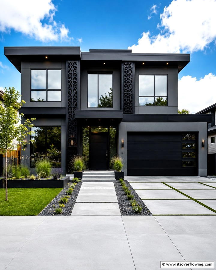 Dark Grey with Bold Black Accents - 25 Dark Grey House Exterior Ideas for a Bold Statement