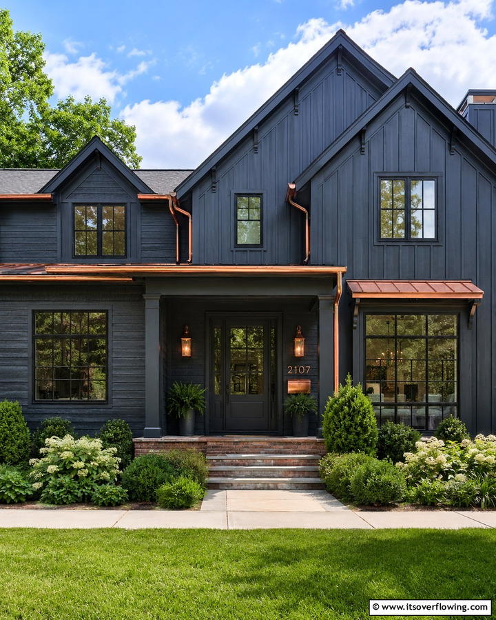 Dark Grey with Copper AccentsExact - 25 Dark Grey House Exterior Ideas for a Bold Statement