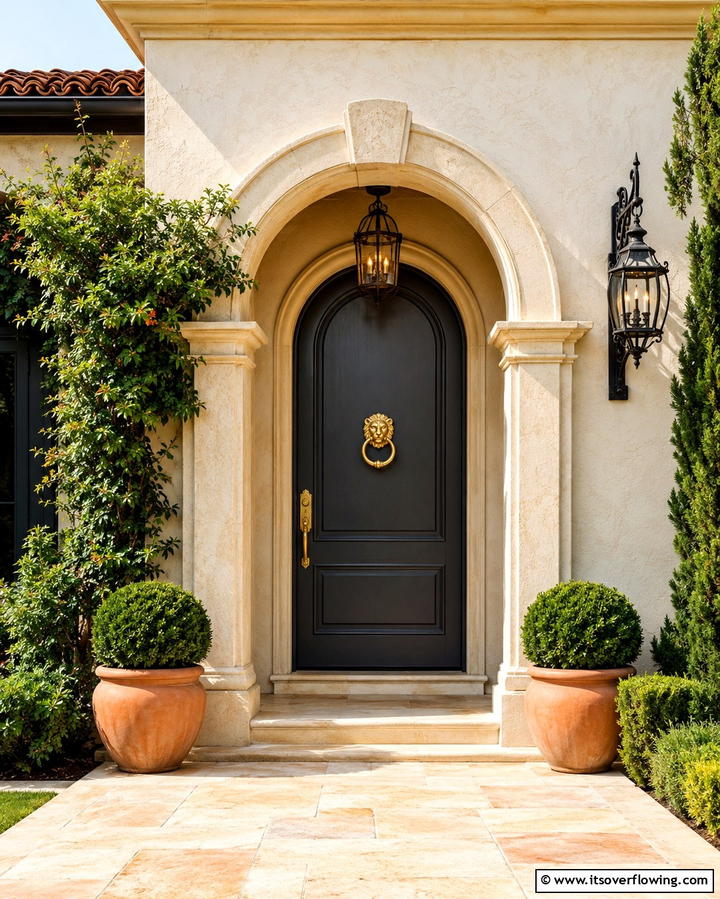 Dark Grey with Gold Accents - 25 Grey Front Door Ideas for a Chic and Modern Entryway