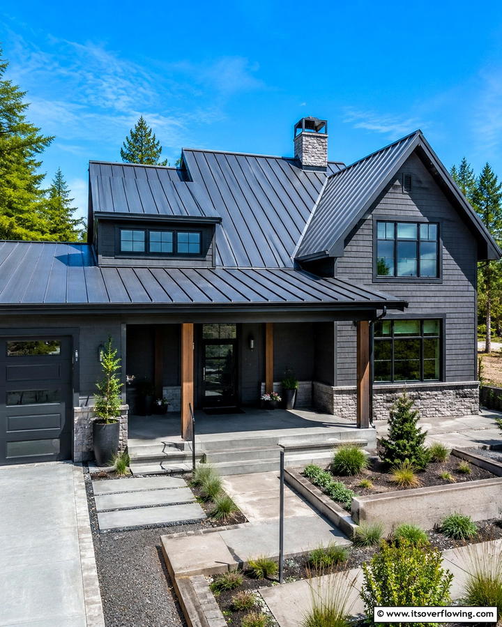 Dark Grey with Metal Roofing - 25 Dark Grey House Exterior Ideas for a Bold Statement