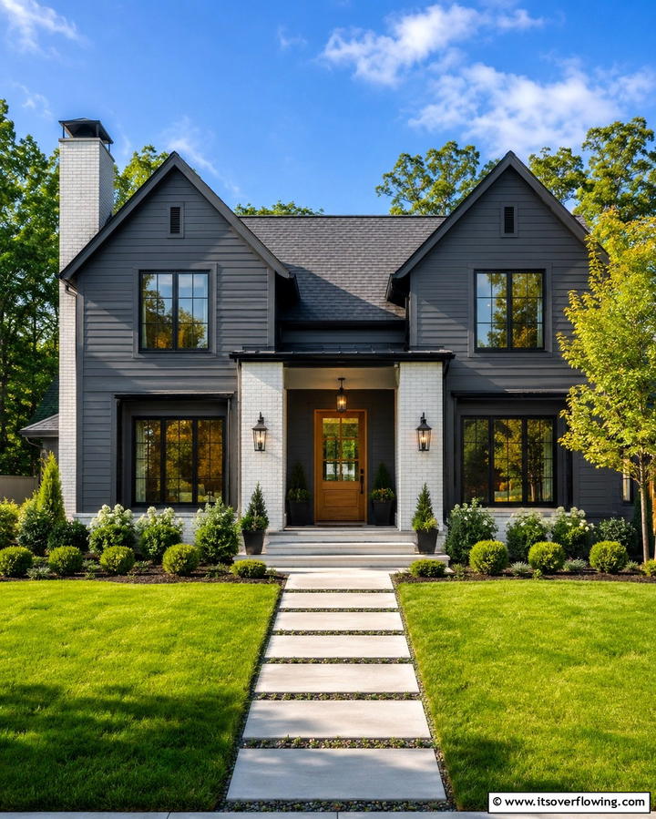 Dark Grey with White Brick - 25 Dark Grey House Exterior Ideas for a Bold Statement