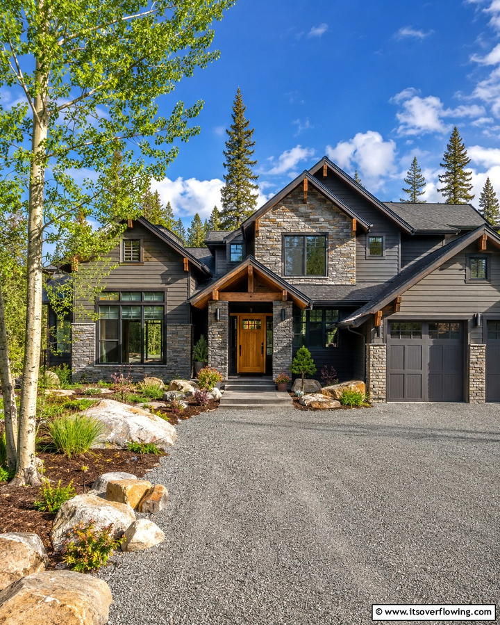 Dark Grey with Wooden Accents - 25 Dark Grey House Exterior Ideas for a Bold Statement