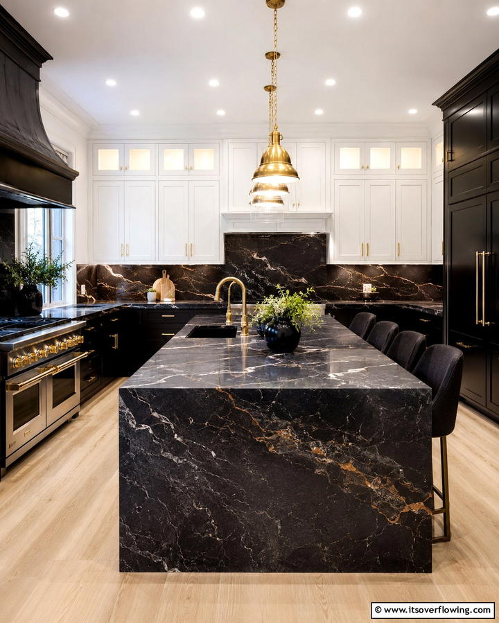 Dark Marble Countertops for Luxury - 25 Dark Kitchen Ideas for a Bold and Modern Look