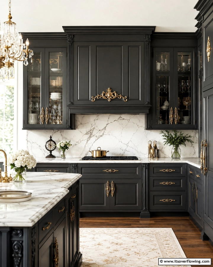 Dark Marble Countertops - 30 Gothic Kitchen Ideas for Dramatic Dark Aesthetic Spaces