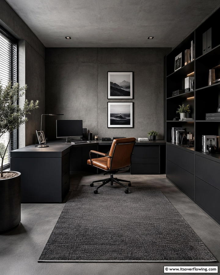 Dark Marble Desk - 30 Moody Dark Home Office Designs for a Productive Workspace