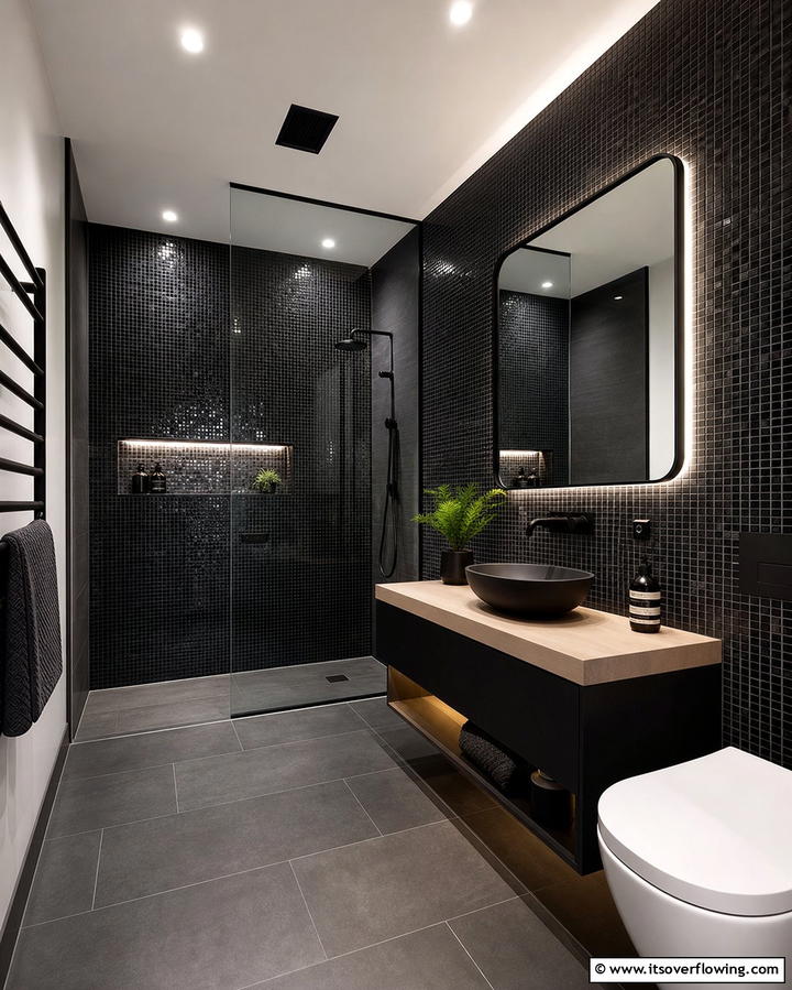 Dark Mosaic Tiles - 25 Dark Bathroom Ideas for Moody and Chic Spaces
