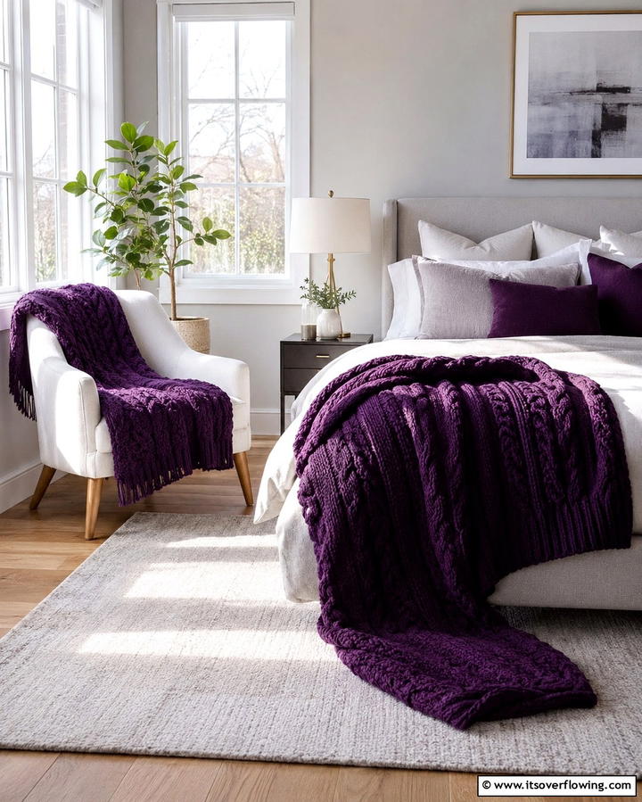 Dark Purple Throw Blankets as Accents - 30 Dark Purple Bedroom Ideas for Dramatic Luxury Spaces
