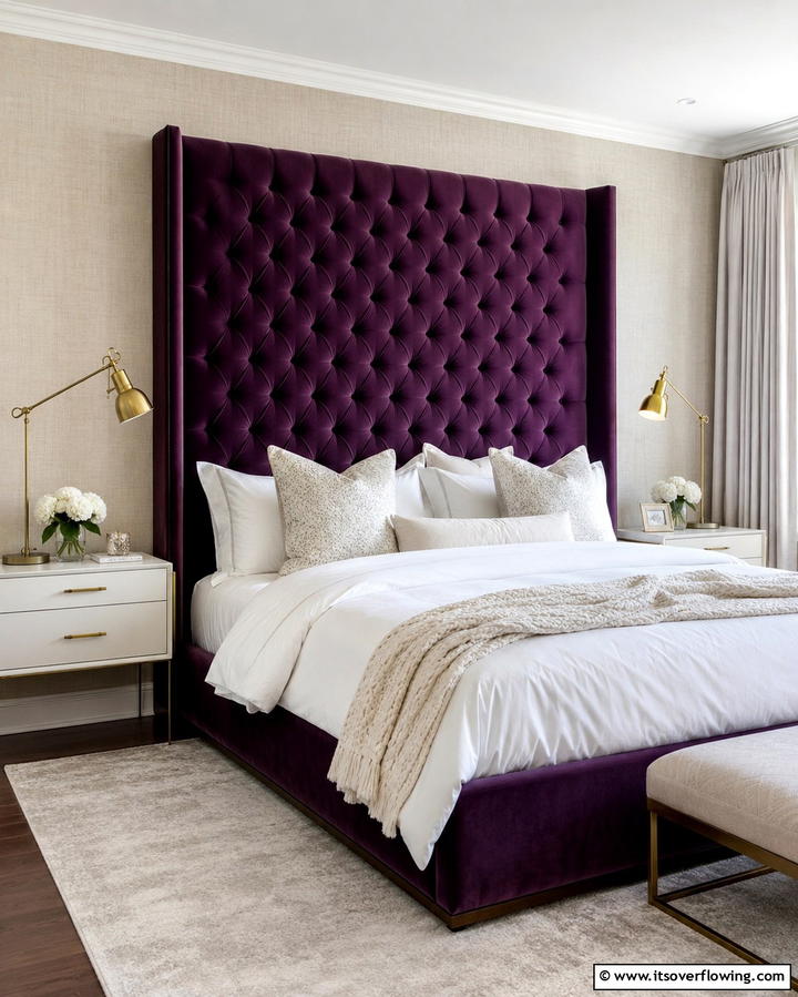 Dark Purple Upholstered Headboard - 30 Dark Purple Bedroom Ideas for Dramatic Luxury Spaces