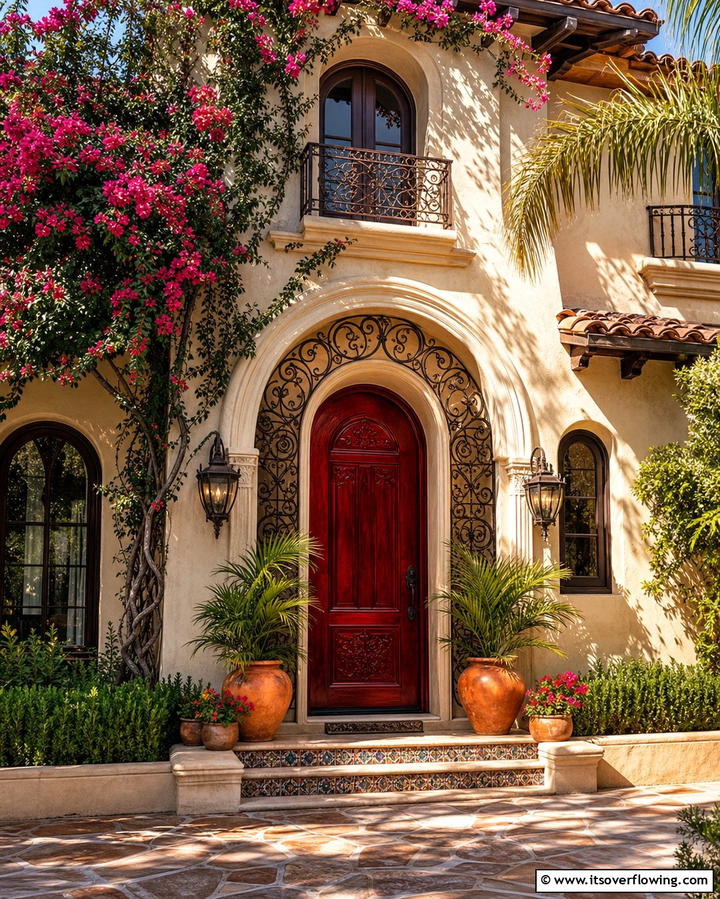 Dark Red Door with Arched Design - 25 Dark Red Front Door Ideas for a Bold Entrance