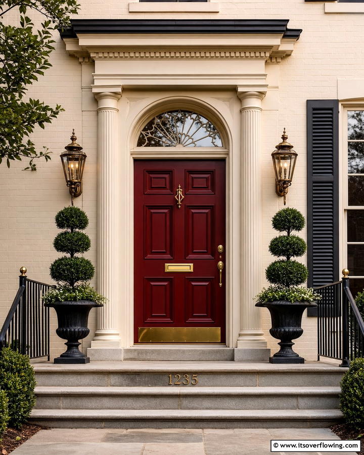 Dark Red Door with Brass Accents - 25 Dark Red Front Door Ideas for a Bold Entrance