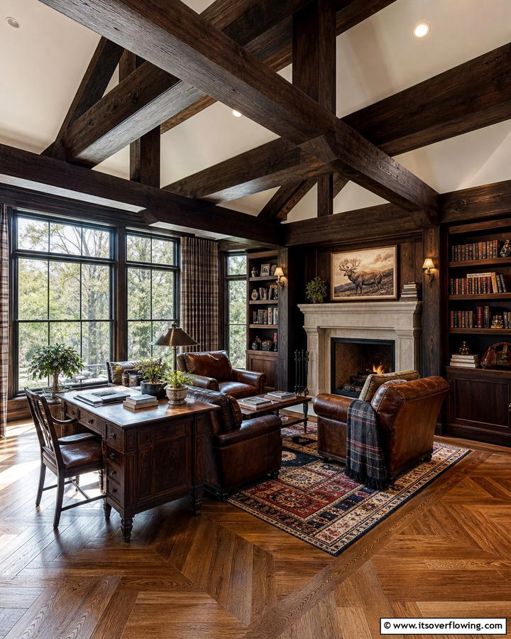 Dark Stained Cozy Ambience - 21 Decorative Ceiling Beam Ideas for Rustic Charm