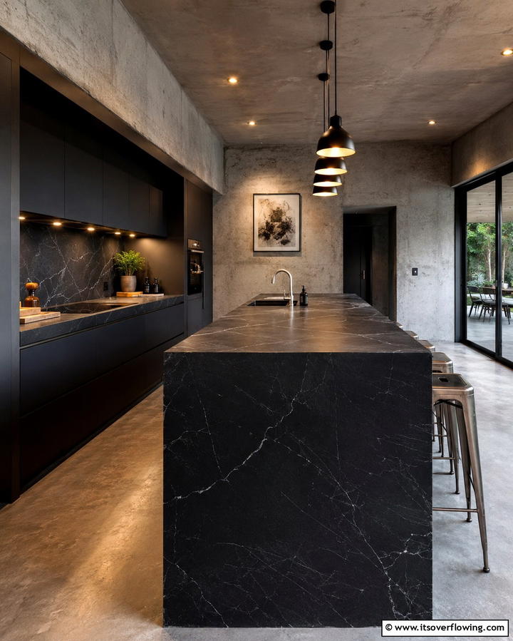 Dark Stone Countertops - 30 Gothic Kitchen Ideas for Dramatic Dark Aesthetic Spaces