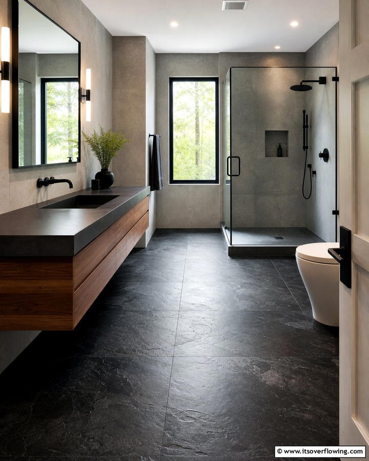 Dark Stone Floors - 25 Dark Bathroom Ideas for Moody and Chic Spaces