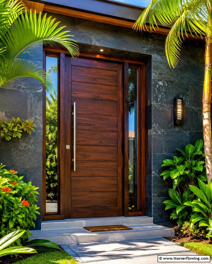 Dark Teak Sophistication - 25 Stained Front Door Ideas for Curb Appeal