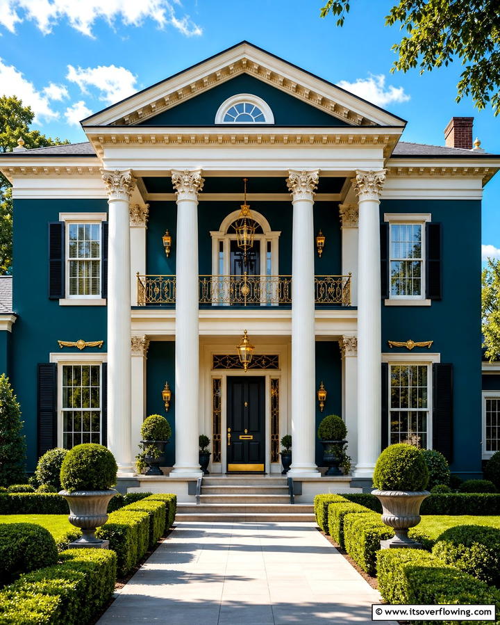 Dark Teal with Gold Accents - 25 Teal House Exterior Ideas for a Bold and Beautiful Look