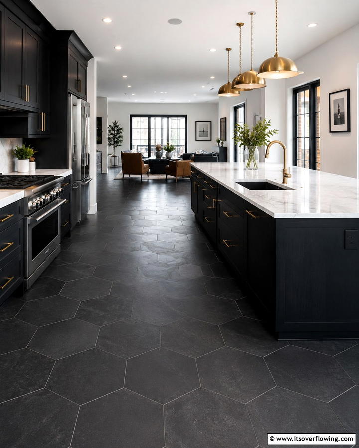 Dark Tile Flooring for Durability - 25 Dark Kitchen Ideas for a Bold and Modern Look