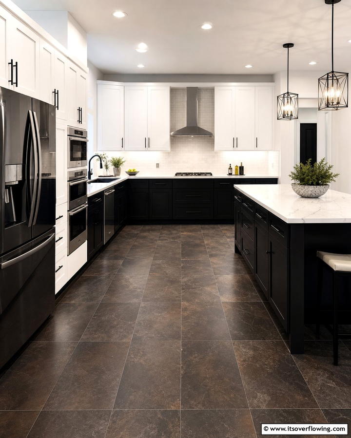 Dark Tile Flooring - 25 Black and Brown Kitchen Ideas for a Bold Look