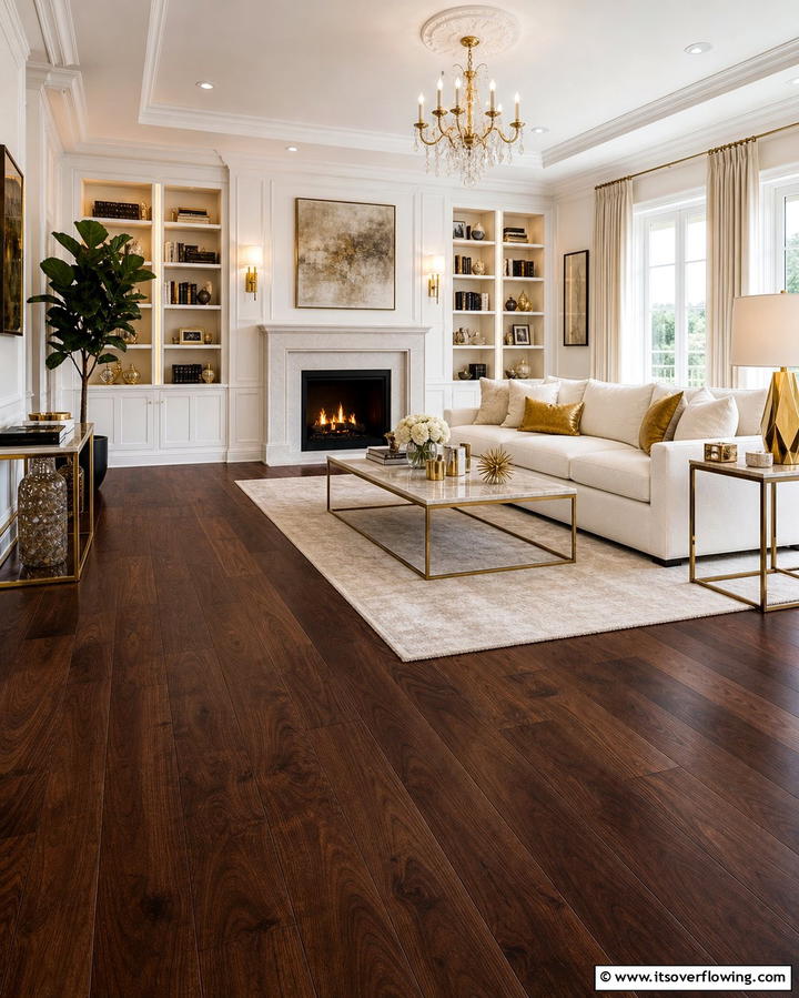 Dark Walnut Flooring - 25 Living Room Wood Floor Ideas for a Warm Ambiance