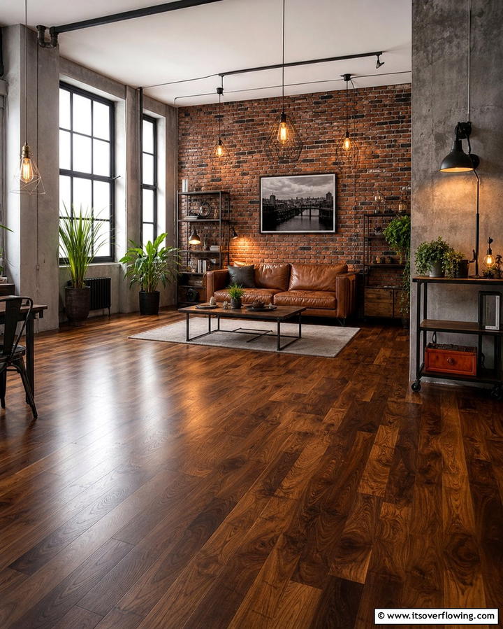 Dark Walnut Floors in Industrial Style Rooms - 25 Dark Walnut Floors for Rooms with Timeless Appeal
