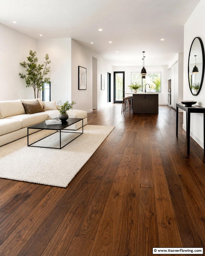 Dark Walnut Floors in Minimalist Living Spaces - 25 Dark Walnut Floors for Rooms with Timeless Appeal