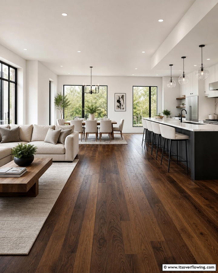 Dark Walnut Floors in Open Concept Spaces - 25 Dark Walnut Floors for Rooms with Timeless Appeal