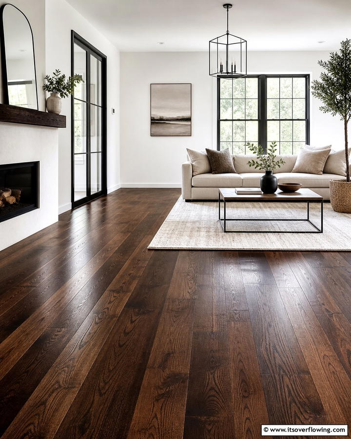 Dark Walnut Floors in a Minimalist Living Room - 25 Dark Walnut Floors for Rooms with Timeless Appeal