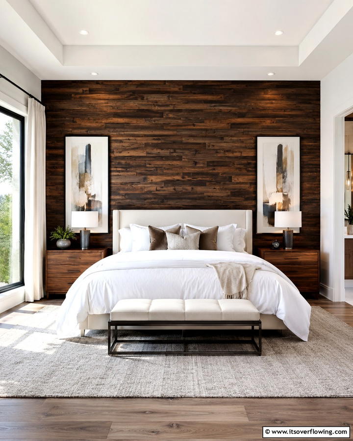 Dark Wood Accent Wall for Depth - 25 Dark Wood Bedroom Ideas for a Sophisticated Look