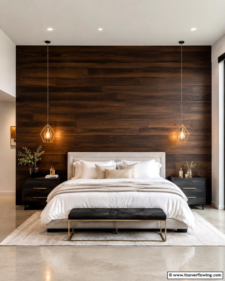 Dark Wood Accent Wall - 25 Dark Wood Bedroom Ideas for a Sophisticated Look