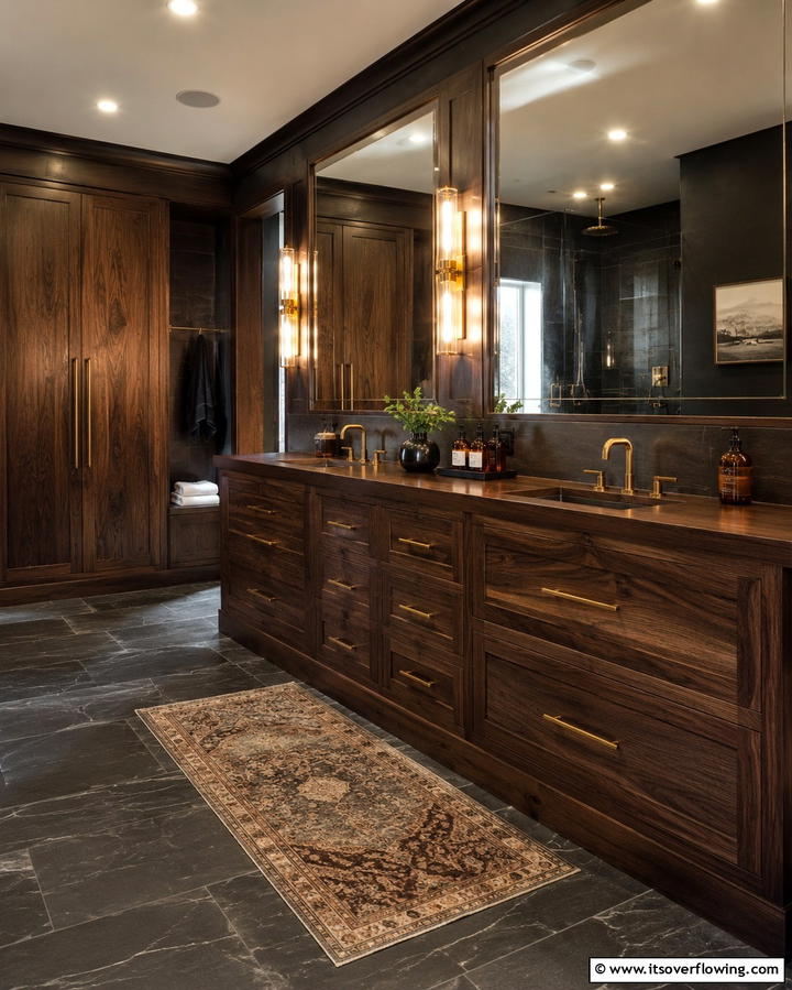 Dark Wood Cabinets - 25 Masculine Bathroom Ideas for a Bold Look