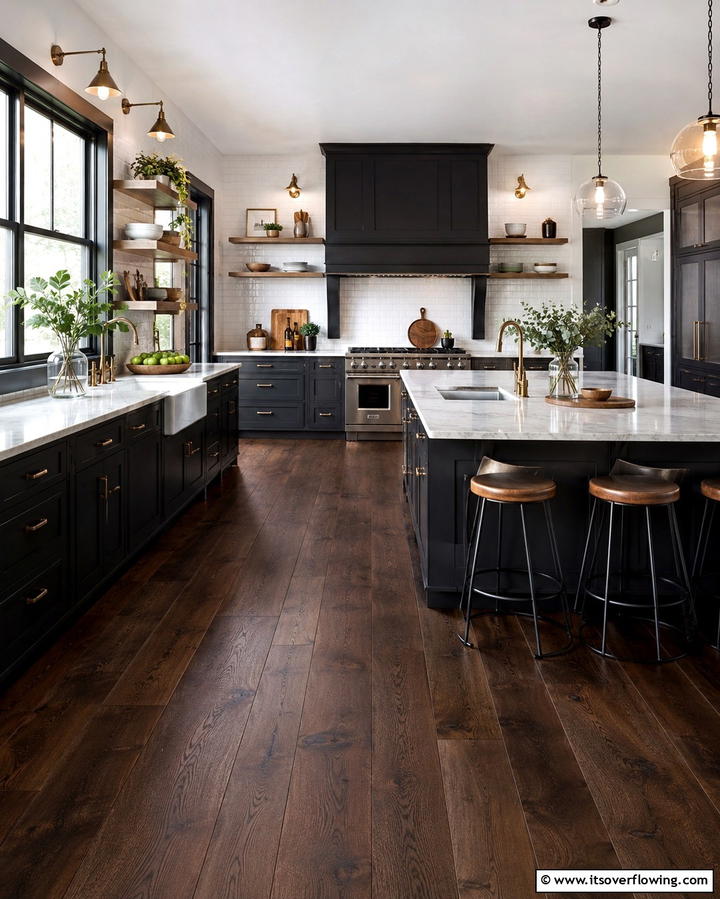 Dark Wood Flooring for Warmth - 25 Dark Kitchen Ideas for a Bold and Modern Look