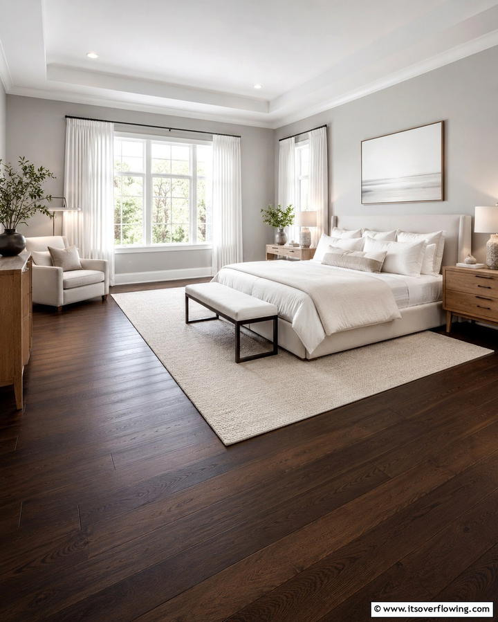Dark Wood Flooring for a Cohesive Base - 25 Dark Wood Bedroom Ideas for a Sophisticated Look