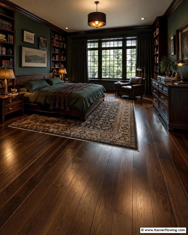 Dark Wood Flooring - 30 Dark Academia Bedroom Designs for a Scholarly Aesthetic