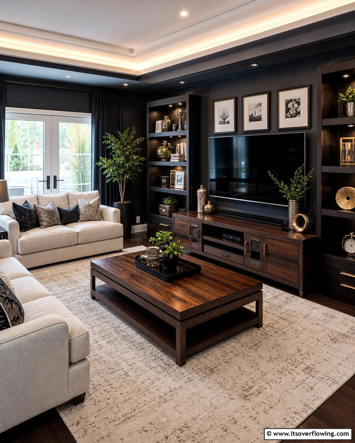 Dark Wood Furniture - 25 Dark Living Room Ideas for a Moody and Chic Space