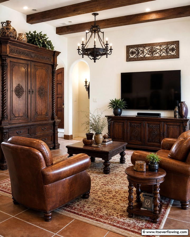 Dark Wood Furniture - 25 Spanish Style Living Room Ideas for Timeless Elegance